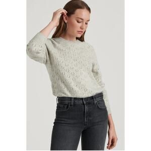 Lucky Brand Emily Pointelle Pullover Sweater Women Large‎ Heather Grey Preppy